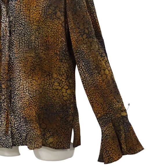 Kobi Halperin Animal Leopard Print Silk Blouse Women Size S Long Bell Sleeves - Picture 5 of 13